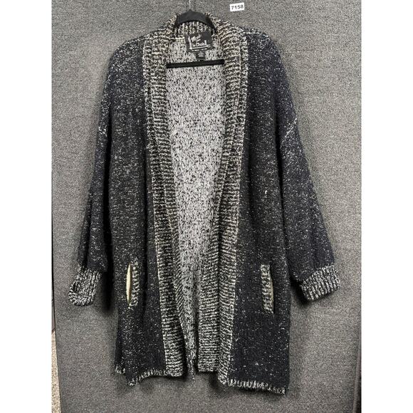 Vintage Mento Par Le Chois II Sweater Womens 1X Black White Open Cardigan 90s - Picture 1 of 6